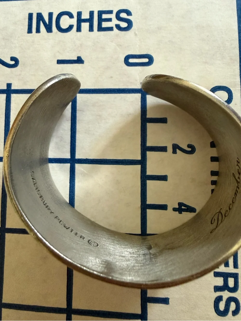 Vintage Floral Pewter Salisbury Pewter Bangle Cuff Bracelet “December “